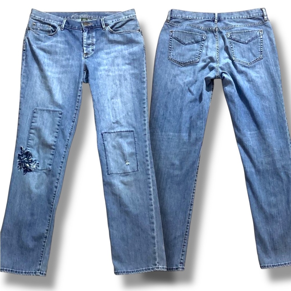 Eddie Bauer Distressed Light Blue Patchwork Embro… - image 3